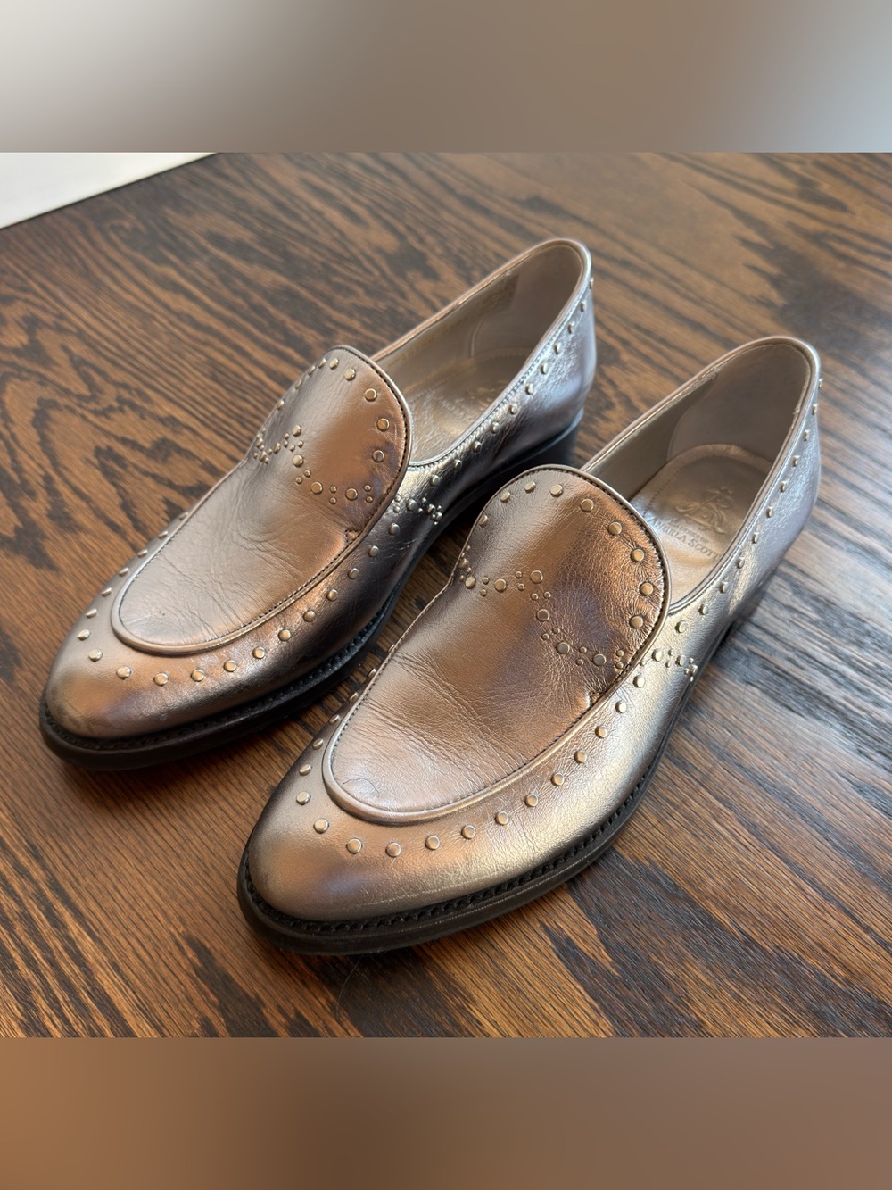 The Office of Angela Scott Miss Cecilia Studded Metallic Loafers Silver 39